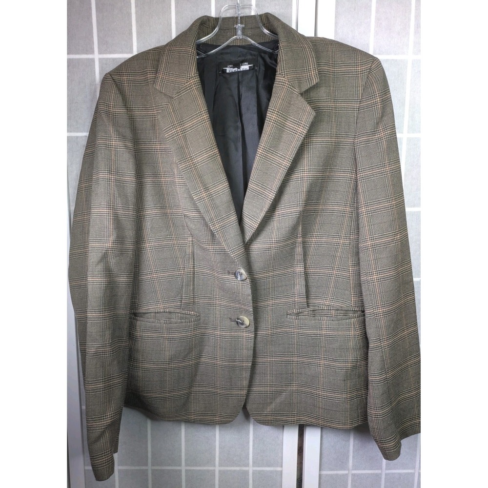 Jones New York Stretch Womens Blazer‎ 8 Brown Houndstooth Plaid Old Money Preppy